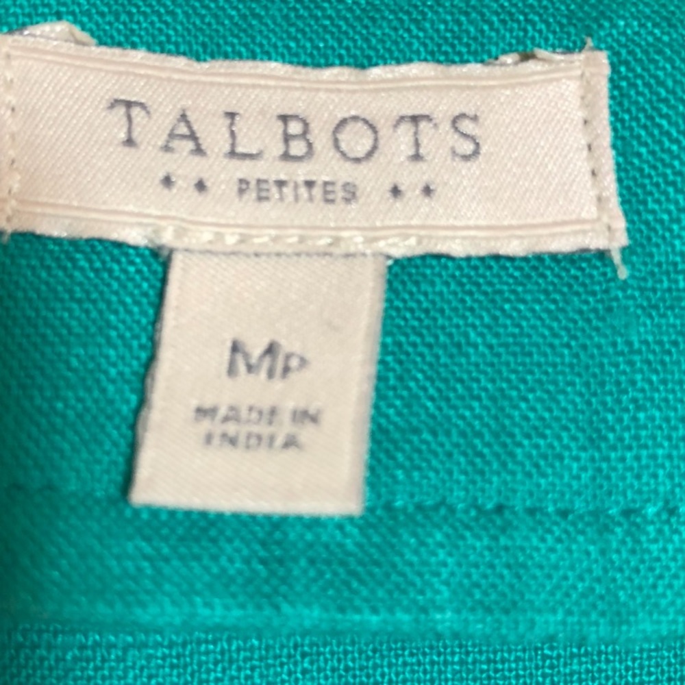 Talbots 100% linen beaded top teal green Sz MP - Picture 5 of 6